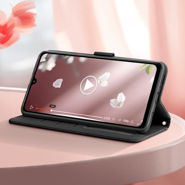 Fodral till Xiaomi Redmi 14C Plånbok Flower Butterfly med handledsrem Svart