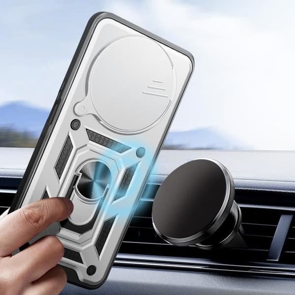 Fodral för Xiaomi Redmi 14C Ring Support Sliding Camera Cover Silver