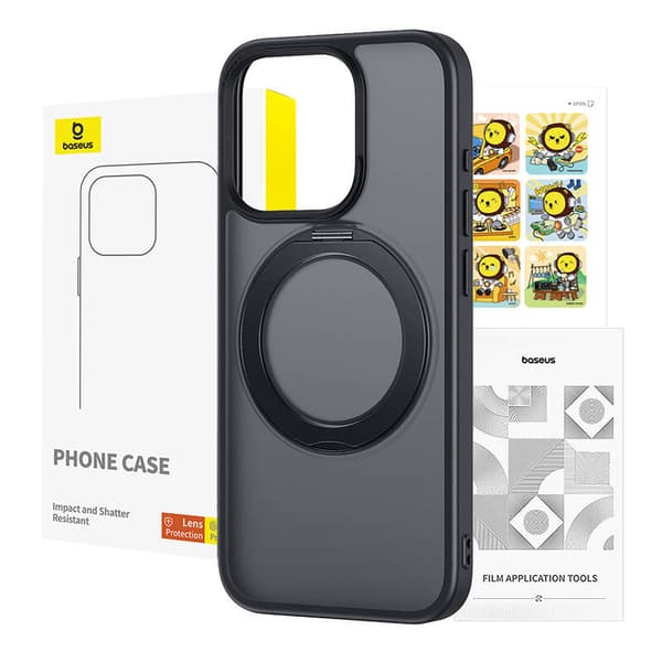 Telefonveske Baseus SkyRing Magnetic med stativ for iP 13 Pro + herdet glass og rengjøringssett (svart)