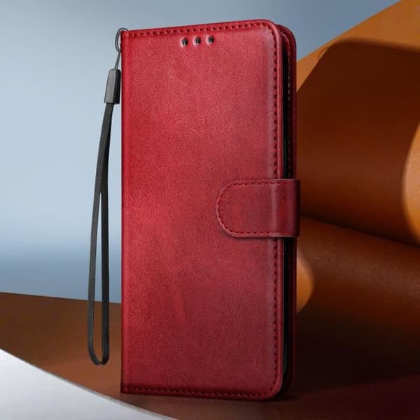 Fodral till Xiaomi Redmi 14C Flip Wallet och stabil videohållare Burgundy