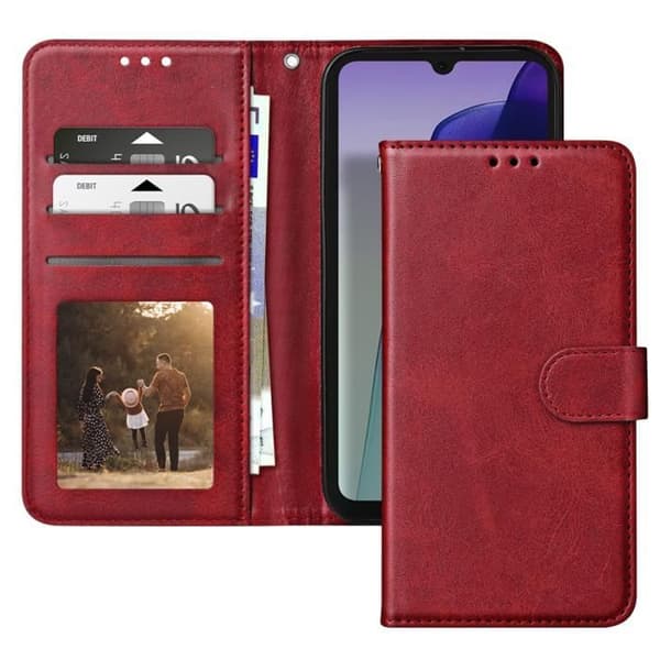 Fodral till Xiaomi Redmi 14C Flip Wallet och stabil videohållare Burgundy