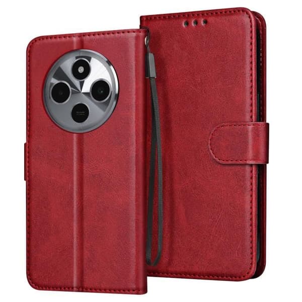 Fodral till Xiaomi Redmi 14C Flip Wallet och stabil videohållare Burgundy