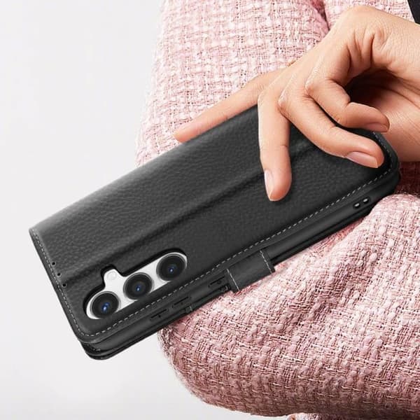 Läderfodral till Samsung Galaxy S24 FE - AVIZAR - Anti-RFID Plånbok Svart Support