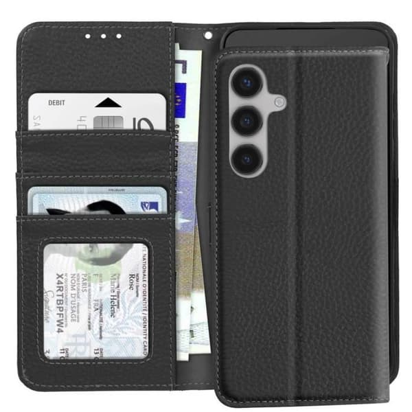 Läderfodral till Samsung Galaxy S24 FE - AVIZAR - Anti-RFID Plånbok Svart Support