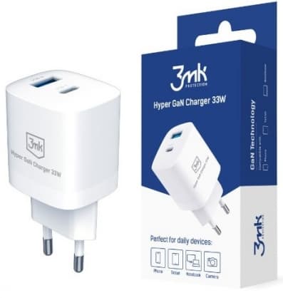 Mobil DC adapter hånd Hyper GaN Lader USB-A + USB-C 33W, 3MK