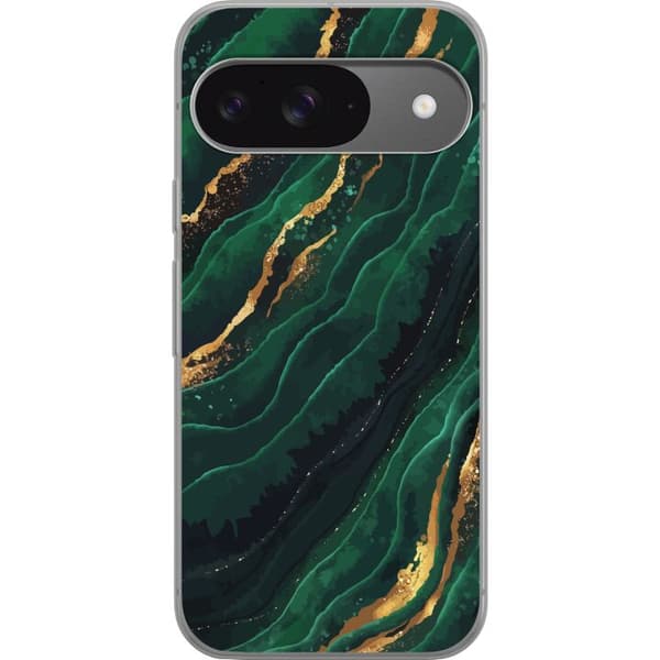 Google Pixel 9 Pro Genomskinligt Skal Marmor Guld Grön