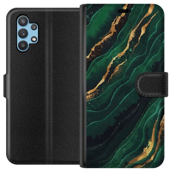 Samsung Galaxy A32 5G Lompakkokotelo Marmori Kulta Vihreä