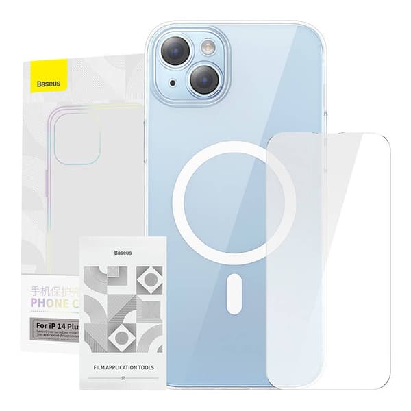 Baseus Crystal -sarjan magneettikuori iPhone 14 Plus -puhelimelle + karkaistu lasi