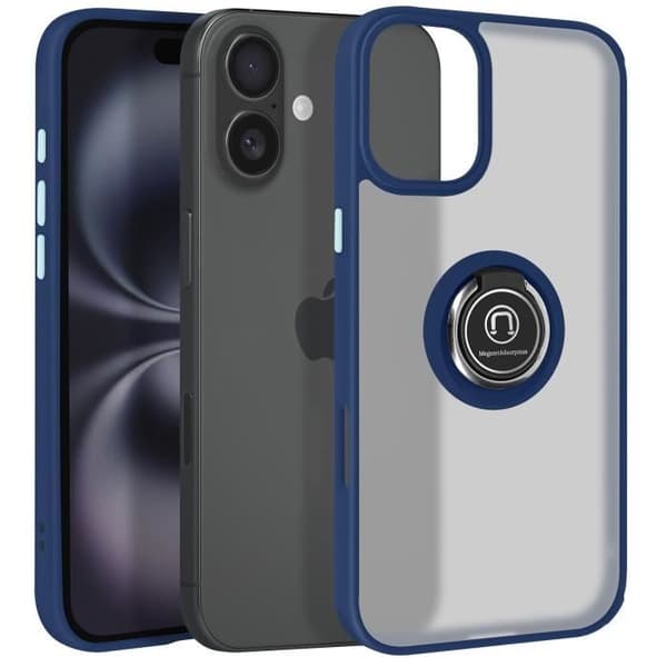 Fodral för iPhone 16 Plus AVIZAR - Metal Ring Video Support - Midnight Blue