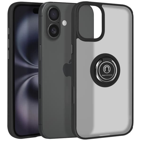 Skal till iPhone 16 - AVIZAR - Metal Ring Video Support - Svart