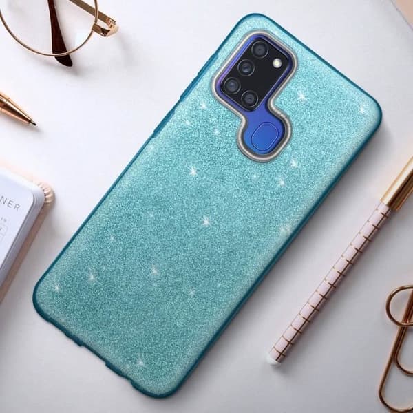 Fodral till Samsung Galaxy A21s Glitter Avtagbar silikon Halvstyv blå