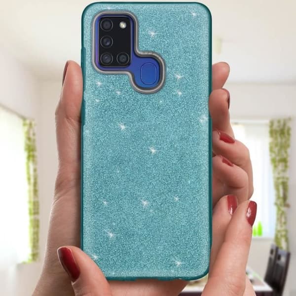 Fodral till Samsung Galaxy A21s Glitter Avtagbar silikon Halvstyv blå