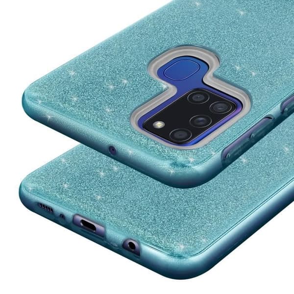 Fodral till Samsung Galaxy A21s Glitter Avtagbar silikon Halvstyv blå
