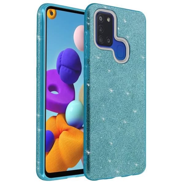 Fodral till Samsung Galaxy A21s Glitter Avtagbar silikon Halvstyv blå