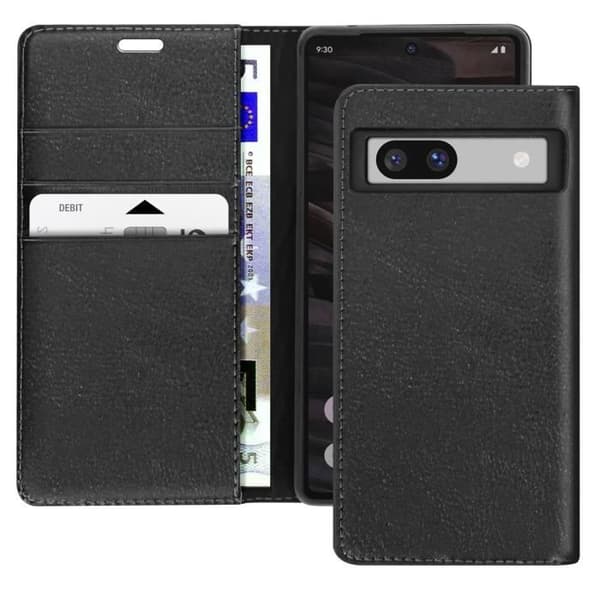 Läderfodral för Google Pixel 7a Flip Wallet Video Support Svart