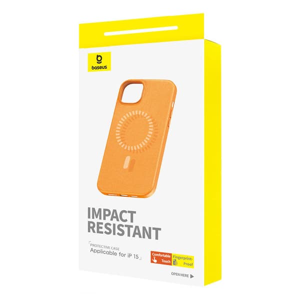 Magnetisk telefondeksel for iPhone 15 Baseus Fauxther Series (oransje)