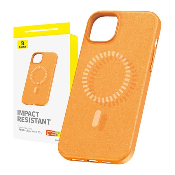 Magnetisk telefondeksel for iPhone 15 Baseus Fauxther Series (oransje)
