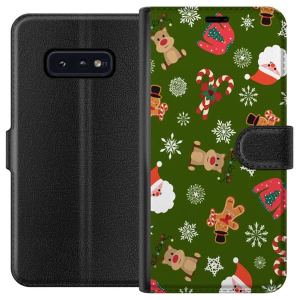 Samsung Galaxy S10e Tegnebogsetui Grønt Julemønster