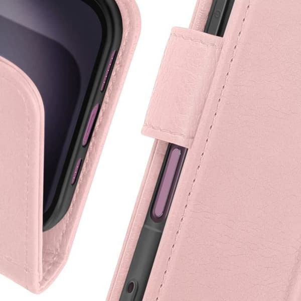 Étui för iPhone 16 Plus - AVIZAR - Fodral med plånboksdesign - Rosé Champagne - Video Stöd - Veganskt Skinn