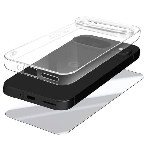 Skyddspaket för Google Pixel 9 och 9 Pro Fodral och härdat glas Mayaxess Transparent