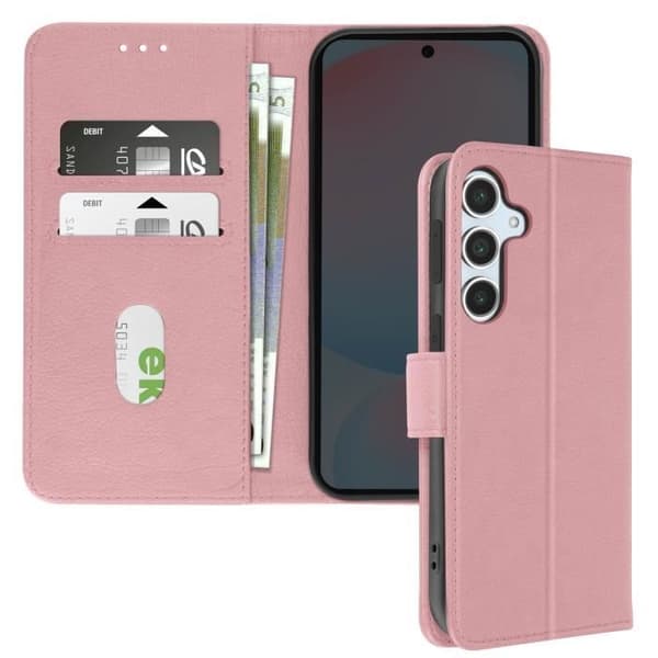 Étui för Samsung Galaxy S24 FE - AVIZAR - Fodral för plånbok - Roséguld - Video stöd - Halvstyv