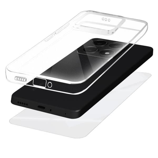 Skyddspaket för Xiaomi 14T mjukt fodral och härdat glas Mayaxess Transparent