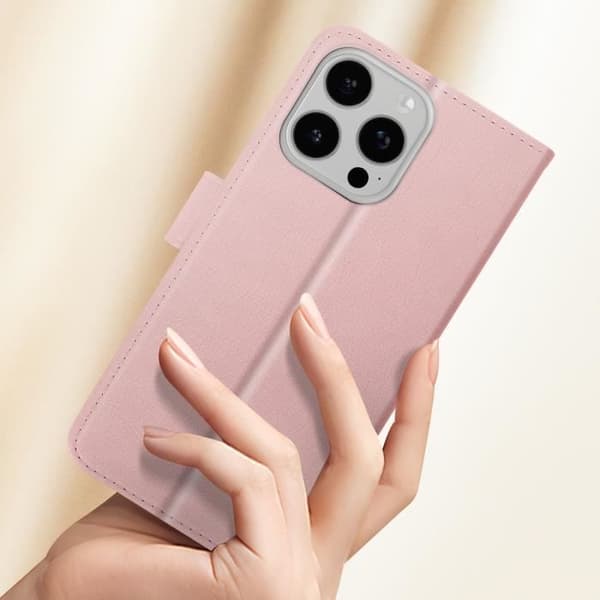 iPhone 16 Pro Max-fodral - AVIZAR - Rosé Champagne - Plånbok - Videostativ - Halvstyv
