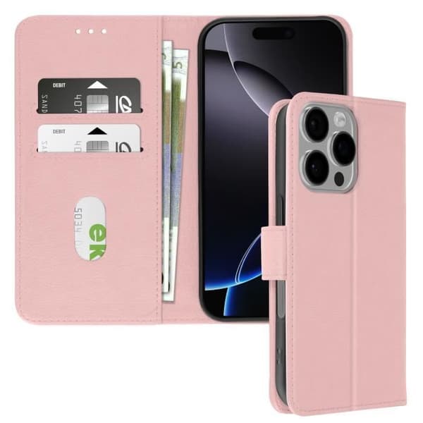 iPhone 16 Pro Max-fodral - AVIZAR - Rosé Champagne - Plånbok - Videostativ - Halvstyv