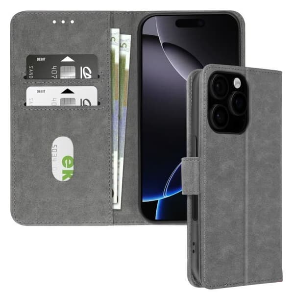 iPhone 16 Pro Max-fodral - AVIZAR - Plånboksficka - Videostöd - Grå - Semihård