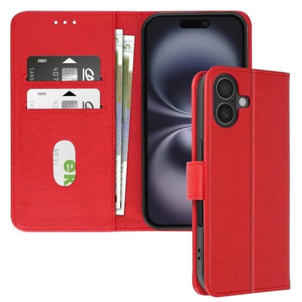 iPhone 16-fodral - AVIZAR - Plånboksficka - Videostöd - Röd - Semihård