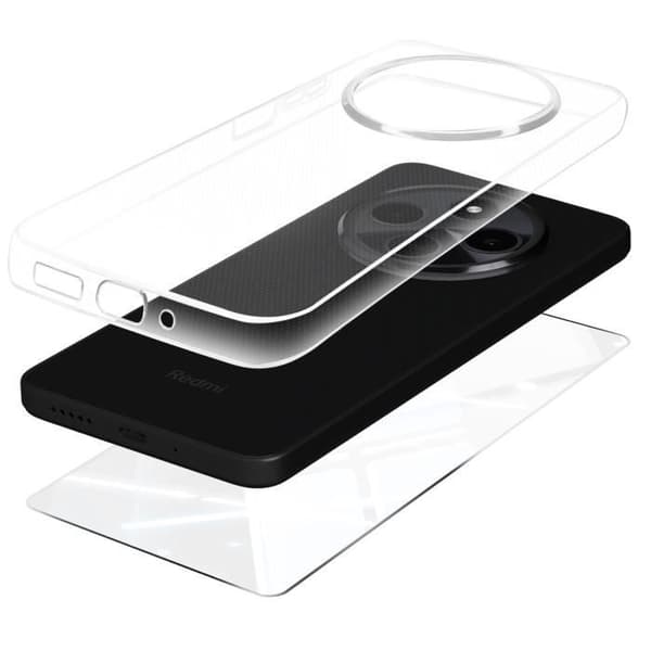 Skyddspaket för Xiaomi Redmi 14C mjukt fodral och härdat glas Mayaxess Transparent