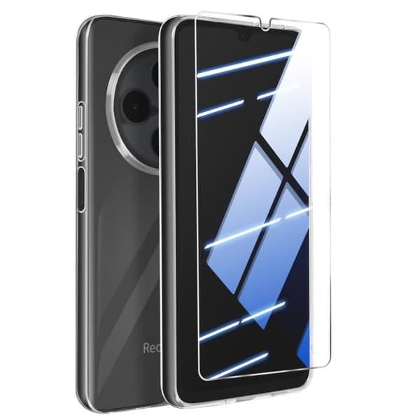 Skyddspaket för Xiaomi Redmi 14C mjukt fodral och härdat glas Mayaxess Transparent