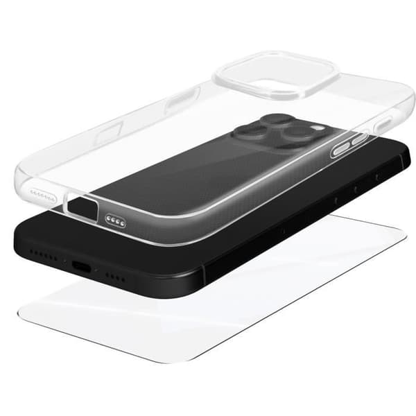 Skyddspaket för iPhone 16 Pro Max Mjukt fodral och härdat glas Mayaxess Transparent