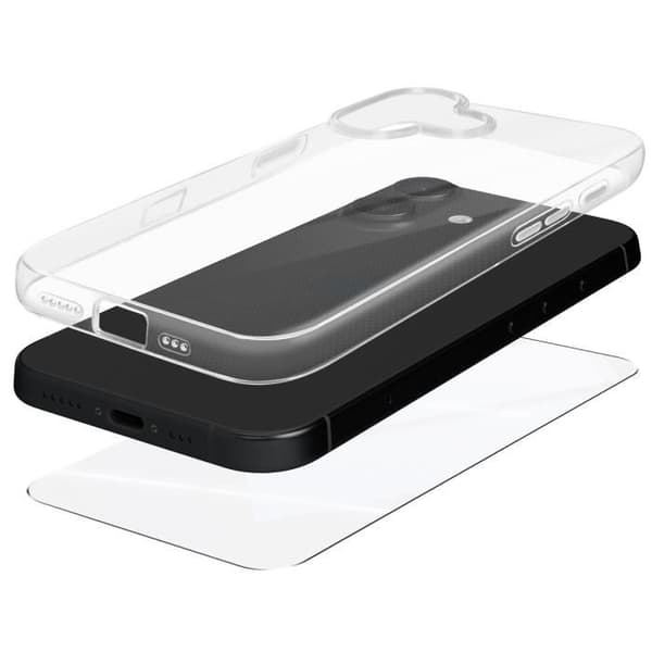 Skyddspaket för iPhone 16 Plus mjukt fodral och härdat glas Mayaxess Transparent