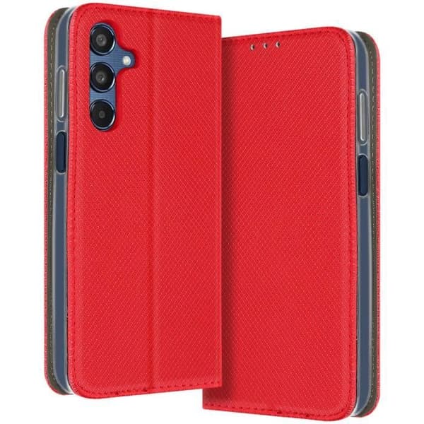 Étui för Samsung Galaxy M35 - AVIZAR - Röd - Semihård - Kortfack - Fällbart ställ