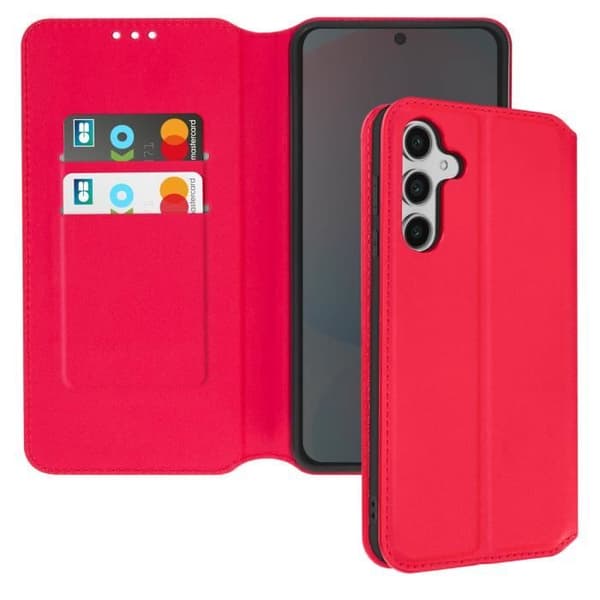 Etui för Samsung Galaxy S24 FE - Röd - Semi-hård - Magnetisk - Videostöd - Kortfack