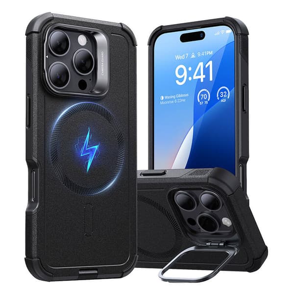 Cyber Tough (HaloLock) ESR-fodral med stativ för iPhone 16 Pro (svart)