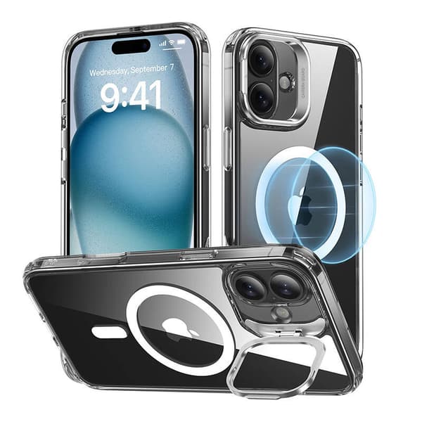 ESR Classic Hybrid (HaloLock) etui med stativ til iPhone 16 Plus (gennemsigtig)