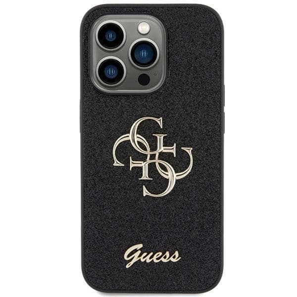 Hårdat skal - GUESS - Glitter Script Big 4G - Svart - iPhone 15 Pro Max - Glänsande