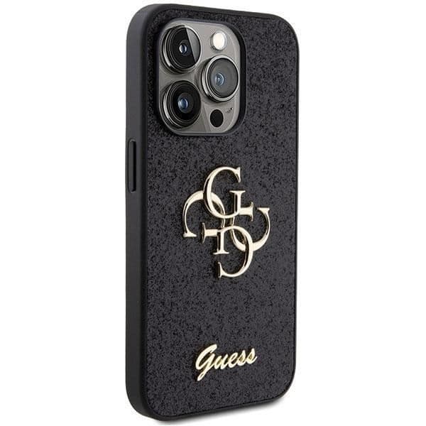 Hårdat skal - GUESS - Glitter Script Big 4G - Svart - iPhone 15 Pro Max - Glänsande
