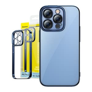 Baseus Glitter Transparent Cover og hærdet glas sæt til iPhone 14 Pro (blå)