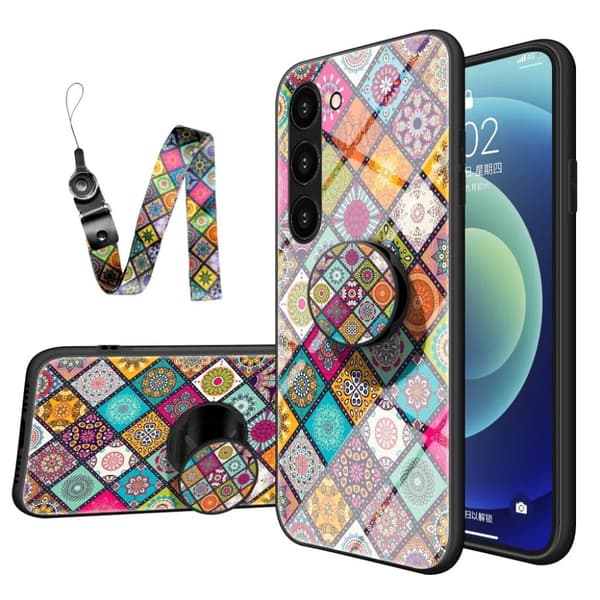 Färgglatt skal till Samsung S23 med nyckelband och ställ