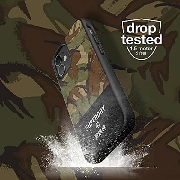 Gjuten canvas skyddsfodral för iPhone 12 Mini 5.4 - SUPERDRY - Kamouflagegrön
