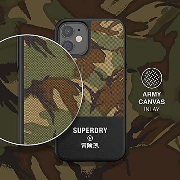 Gjuten canvas skyddsfodral för iPhone 12 Mini 5.4 - SUPERDRY - Kamouflagegrön