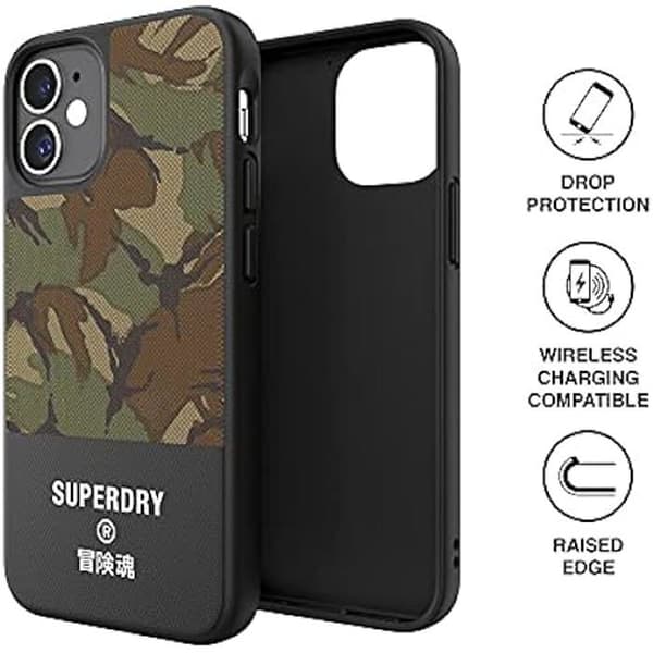 Gjuten canvas skyddsfodral för iPhone 12 Mini 5.4 - SUPERDRY - Kamouflagegrön