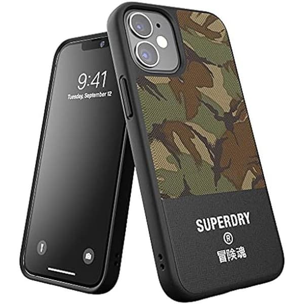 Gjuten canvas skyddsfodral för iPhone 12 Mini 5.4 - SUPERDRY - Kamouflagegrön