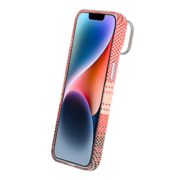 iPhone 13/14 Skal med Magsafe och Utfällbart Stativ - Randig Orange