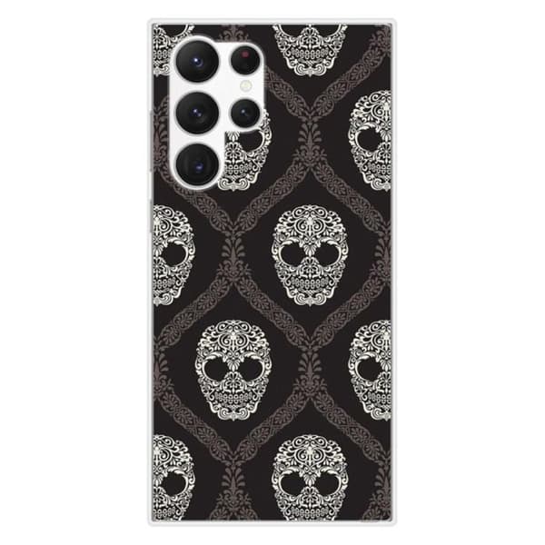 Siliconefodral med tryck - 1001 fodral - Samsung Galaxy S23 Ultra - Blomsterkranium - Transparent - Semi-styv
