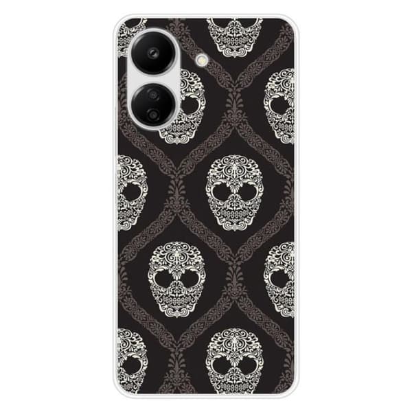 Siliconfodral med tryck - 1001 fodral - Xiaomi Redmi 13C 4G - Blommönstrad döskalle - Optimalt skydd - Unisex