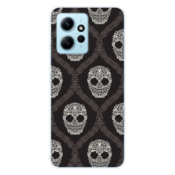Siliconfodral med tryck - 1001 fodral - Xiaomi Redmi Note 12 4G - Blommig dödskalle - Transparent - Semirigid